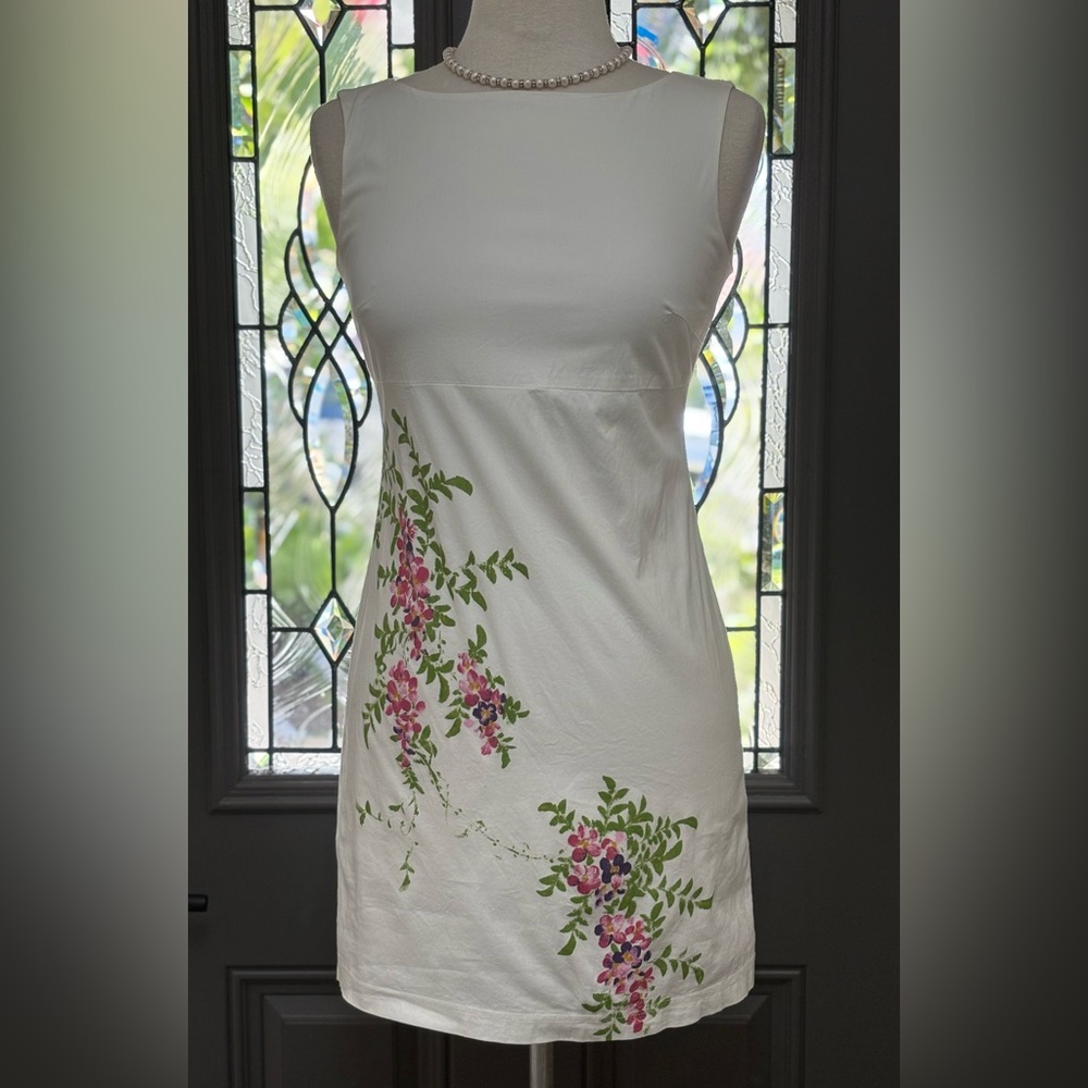 White and Pink Sleeveless Sheath Mini Dress